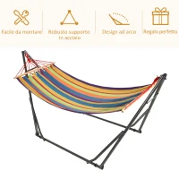 Outsunny Amaca Autoportante con Supporto Pieghevole, Lettino in Cotone e Struttura in Acciaio, Multicolore(m-6)