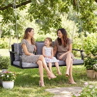 Outsunny Balancelle 3 places pour véranda, balancelle de jardin avec 3 coussins de dossier, coussin d'assise, dispositif de suspension, Gris(m-5)