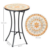 Outsunny Masă Rotundă Laterală Ø35,5cm – Masă de Patio Impermeabilă cu Design Mozaic, Măsuță din Metal pentru Living, Birou, Interior și Exterior – Galben și Gri(m-3)