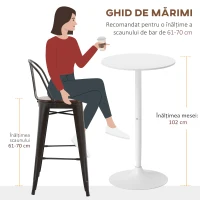 HOMCOM Masă de Bar Înaltă, Masă Modernă Rotundă de Dining cu Blat Vopsit și Bază din Oțel, Masă Bistro pentru 2 Persoane, Alb(m-7)