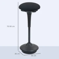 HOMCOM Tabouret de bureau debout tabouret ergonomique siège bascule à 360° large socle 36 x 36 x 70-90 cm noir(m-3)