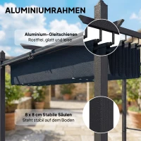 Outsunny Pergola 3 x 4 m Terrassenüberdachung mit Schiebedach, automatisch einziehbaren Rollos, UV50+ Aluminiumrahmen(m-6)
