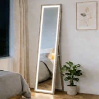 HOMCOM Oglindă de Perete Iluminată cu Lumini LED și Buton Touch, Oglindă de Podea din Sticlă și MDF, 40x5x160 cm, Gri(m-2)