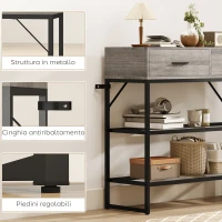HOMCOM Consolle da Ingresso con 2 Cassetti, 2 Ripiani e Gancio Laterale, in Legno e Metallo, 100x35x92 cm, Nero e Legno(m-5)