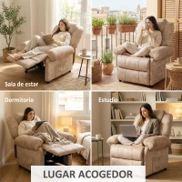 HOMCOM Sillón Relax Reclinable Manual, Sillón Relax de Terciopelo con Reposabrazos, Reposapiés, Acolchado Grueso, Butaca Reclinable hasta 135º para Salón, Dormitorio, Oficina, Beige(m-7)