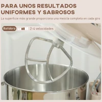 HOMCOM Batidora Amasadora 4,5L 1300W 6 Velocidades Bol de Acero Inoxidable Batidor Gancho Varilla Beige(m-6)