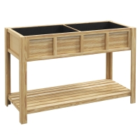 Outsunny Fioriera Rialzata in Legno con Ripiano Inferiore, Divisorio, Fori di Drenaggio, 115x46x75 cm, Color Legno