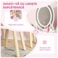 AIYAPLAY Set Masă de Toaletă și Scaun pentru Copii cu Oglindă LED, Sertare și Cutii de Depozitare, pentru 3+ Ani, Alb(m-7)