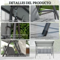 Outsunny Balancín de Jardín Exterior Columpio de 3 Plazas con Toldo Ajustable y Marco de Acero 172x110x156 cm Gris Claro(m-6)