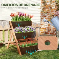 Outsunny Jardinera de Madera de 3 Niveles Jardinera Elevada Exterior con Orificios de Drenaje 65x75x76 cm Marrón(m-5)