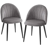 HOMCOM Set da 2 Sedie da Pranzo in Velluto Imbottite con Schienale a Conchiglia e Gambe in Metallo, Grigio(m-10)