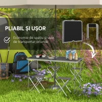Outsunny Set Masă de Camping Pliabilă cu 4 Scaune, Masă de Picnic Reglabilă pe Înălțime, 4 Bănci și Orificiu pentru Umbrelă, din Aluminiu, pentru Picnic, Mare, Grădină, Negru(m-7)
