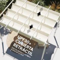 Outsunny Pérgola de Jardín 4x3 m con Techo Retráctil Protección UPF30+ Drenaje Cenador de Jardín para Patio Exterior Beige(m-4)
