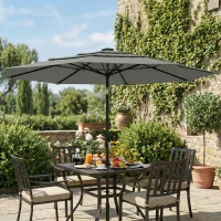 Outsunny Garden Parasol, Parasol Umbrella with 3-tier Roof, Crank Handle, Tilt Function, Polyester Canopy, Grey(m-9)