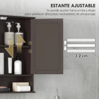 kleankin Armario de Baño con Espejo Armario de Pared con 2 Puertas Estante Abierto Estante Ajustable 56x13x58cm Marrón Oscuro(m-6)