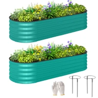 Outsunny Set of Two 150 x 60cm Steel Planters - Green(m-10)