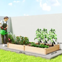 Outsunny Carré Potager de jardin en Bois massif, Jardinière Surélevé avec séparateur, 235 x 121 x 26 cm, effet Bois Naturel(m-3)