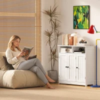 HOMCOM Armario de Baño Estrecho con 3 Puertas 2 Compartimentos Abiertos Estante Ajustable 85x30x85 cm Blanco(m-9)