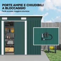 Outsunny Casetta da Giardino in Acciaio 272 x 134 cm con Porte Scorrevoli Doppie e 2 Prese d'Aria, Verde(m-5)