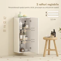 HOMCOM Dulap de Baie Suspendat cu Ușă Fără Mâner, 2 Rafturi Reglabile din Sticlă, Mobilier Suspendat Multifuncțional, 30x23,4x71,2 cm, Alb Lucios(m-4)