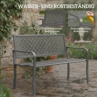 Outsunny Gartenbank 2-Sitzer Metall wetterfest Outdoor Sitzbank mit rostbeständiger Rückenlehne, Geometrisch bis 240 kg(m-4)