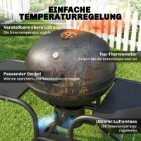 Outsunny Holzkohlegrill BBQ Smoker mit Seitentischen Deckel Thermometer Räder 129 x 63,5 x 106,5 cm(m-6)