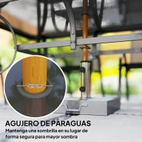 Outsunny Juego de Mesa y 6 Sillas para Terraza con Orificio para Sombrilla y Encimera de Cristal para Terraza Patio Gris(m-5)