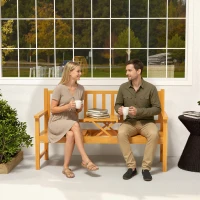 Outsunny Bancă de Grădină pentru 2-3 Persoane din Lemn de Pin, Bancă de Exterior cu Măsuță Rabatabilă și Brațe, pentru Balcon și Terasă, 153x56x91 cm, Maro Deschis(m-7)