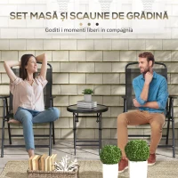 Outsunny Set de Exterior din 3 Piese cu Masă cu Blat din Sticlă și 2 Scaune Pliabile din Plasă, Ф45x50 cm, Gri Deschis(m-5)