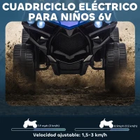 AIYAPLAY Quad Eléctrico para Niños 6 V Quad para Niños de 37 a 72 Meses Velocidad hasta 3 km/h Faros y Música 70x42x45 cm Azul(m-4)