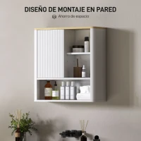 HOMCOM Armario de Baño de Pared con Puerta Corredera 5 Compartimentos y Estantes Ajustables 60x20x62 cm Blanco(m-5)
