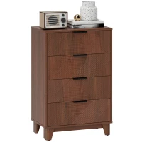 HOMCOM Commode 4 tiroirs meuble de rangement vintage avec poignées en métal, 60 x 36 x 90 cm, effet bois marron(m-11)