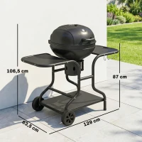 Outsunny Holzkohlegrill BBQ Smoker mit Seitentischen Deckel Thermometer Räder 129 x 63,5 x 106,5 cm(m-3)