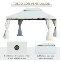 Outsunny Cenador de Jardín 4x3m Pabellón de Jardín Gazebo con Doble Techo Estructura de Aluminio UPF50+ para Exterior Crema(m-5)
