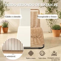 Outsunny Tumbona de Jardín Exterior de Ratán en Forma de S con Cojín Asiento Transpirable y Estructura de Acero para Patio Crema(m-5)