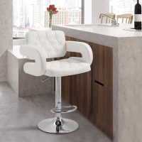 HOMCOM Tabouret de bar pivotant chaise de bar réglable en hauteur avec dossier repose-pieds et accoudoirs 61x50x93-113cm blanc(m-10)