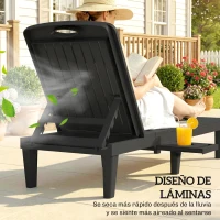 Outsunny Conjunto de 2 Tumbonas Reclinables de Plástico PP con Bandeja Lateral Respaldo Ajustable 5 Niveles 192x57x28,5 cm Negro(m-7)