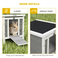 PawHut Wooden Rabbit Hutch Outdoor, Guinea Pig Hutch, Rabbit Hideaway, Cat House, Bunny Cage Small Animal House, 51 x 42 x 43 cm, Grey(m-6)