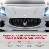 AIYAPLAY Coche Eléctrico Infantil Maserati Gran Turismo Folgore con Batería 12V Mando a Distancia Faros Bocina Música MP3 Gris(m-4)