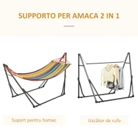 Outsunny Amaca Autoportante con Supporto Pieghevole, Lettino in Cotone e Struttura in Acciaio, Multicolore(m-4)