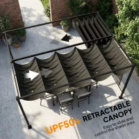 Outsunny Pergola 3,87 x 2,97 m z wysuwanym dachem, 2 panele prywatności, UV50+, ciemnoszara(m-5)