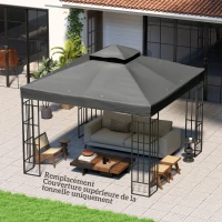 Outsunny Toile pour tonnelle 3 x 3 m toile de rechange pour tonnelle à 2 niveaux protection UPF30+ trous de drainage gris foncé(m-10)