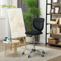 Vinsetto Chaise de bureau ergonomique en maille, chaise de dessin, hauteur et repose-pieds réglable, 59 x 59 x 106-126 cm, noir(m-10)