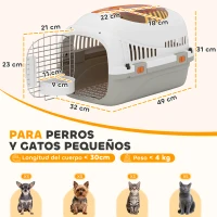 PawHut Transportín para Gatos Perros Pequeños de Plástico Carga 4 kg con Claraboya Cuenco Puerta de Acero Gris Claro(m-3)