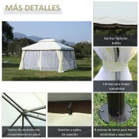Outsunny Cenador de Jardín 4x3m Pabellón de Jardín Gazebo con Doble Techo Estructura de Aluminio UPF50+ para Exterior Crema(m-6)