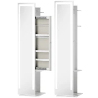 HOMCOM Espelho para Jóias com Luzes LED Espelho de Corpo Inteiro Rotativo 360° Prateleiras Abertas Barras para Pendurar Branco(m-1)