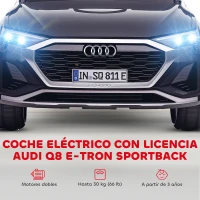AIYAPLAY Coche Eléctrico para Niños Audi Q8 etron sportback con Batería 12V Mando a Distancia Faros Bocina y Música Negro(m-4)