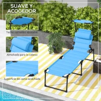 Outsunny Tumbona de Jardín con Toldo Ajustable Respaldo Regulable 4 Niveles Reposacabezas para Terraza 70x200x45 cm Azul Claro(m-6)