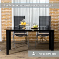 Outsunny Tavolo da Giardino Rettangolare per 6 Persone con Piano in Vetro e Alluminio, 150x90 cm, Nero(m-6)