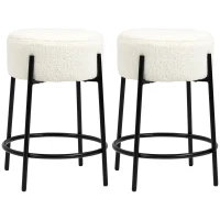 HOMCOM Lot de 2 tabourets de bar avec repose-pieds acier et revêtement effet laine bouclée hauteur 62 cm blanc et noir(m-1)